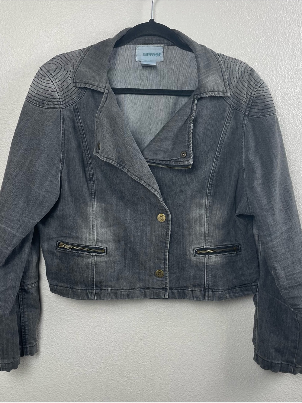 Uproar Washed/Distressed Gray Cropped Moto-Style Jacket